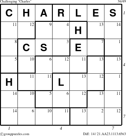 The grouppuzzles.com Challenging Charles puzzle for  with all 14 steps marked