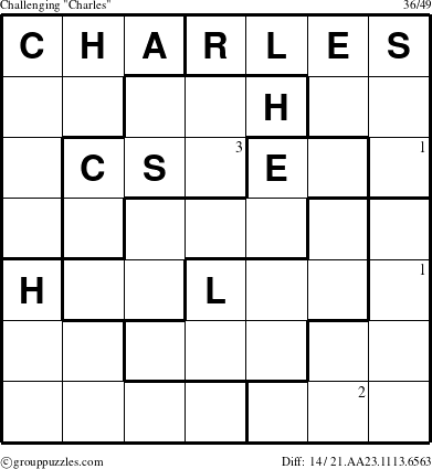 The grouppuzzles.com Challenging Charles puzzle for  with the first 3 steps marked