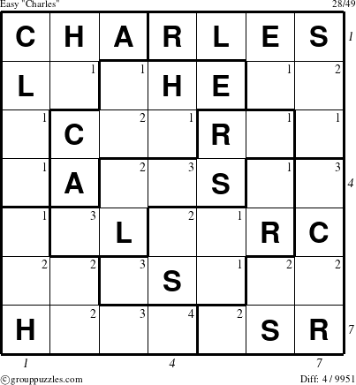 The grouppuzzles.com Easy Charles puzzle for  with all 4 steps marked