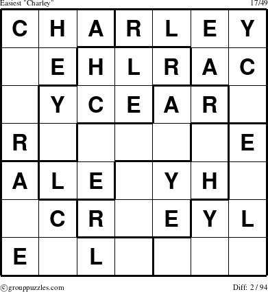 The grouppuzzles.com Easiest Charley puzzle for 