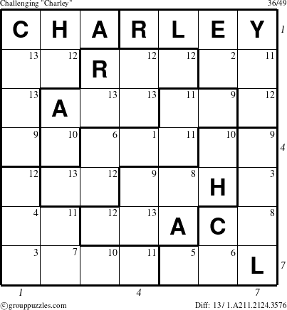 The grouppuzzles.com Challenging Charley puzzle for  with all 13 steps marked