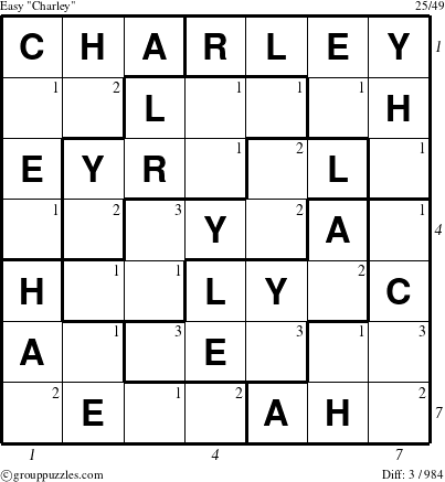 The grouppuzzles.com Easy Charley puzzle for  with all 3 steps marked