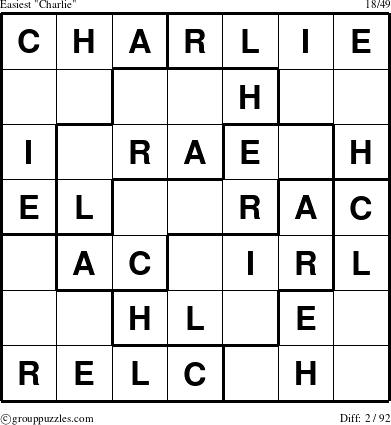 The grouppuzzles.com Easiest Charlie puzzle for 