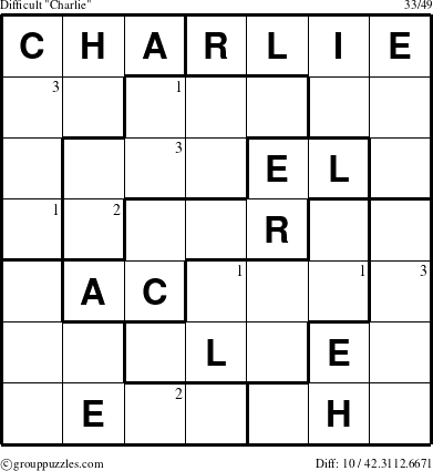 The grouppuzzles.com Difficult Charlie puzzle for  with the first 3 steps marked