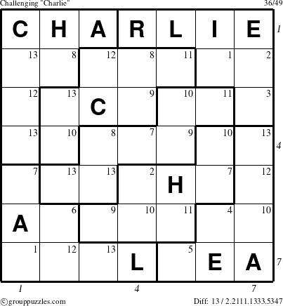 The grouppuzzles.com Challenging Charlie puzzle for  with all 13 steps marked