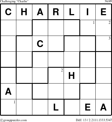 The grouppuzzles.com Challenging Charlie puzzle for  with the first 3 steps marked