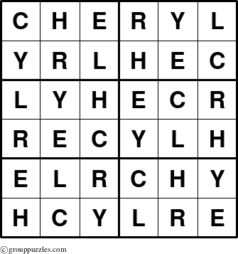 The grouppuzzles.com Answer grid for the Cheryl puzzle for 