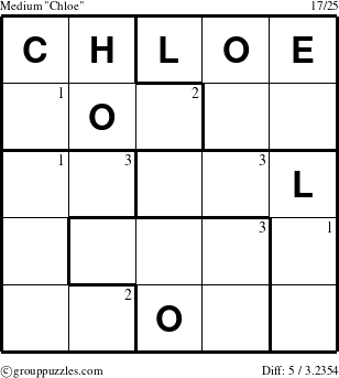 The grouppuzzles.com Medium Chloe puzzle for  with the first 3 steps marked