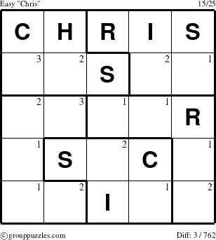 The grouppuzzles.com Easy Chris puzzle for  with the first 3 steps marked