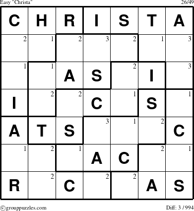 The grouppuzzles.com Easy Christa puzzle for  with the first 3 steps marked