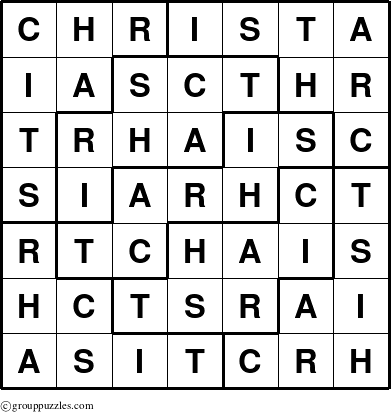 The grouppuzzles.com Answer grid for the Christa puzzle for 