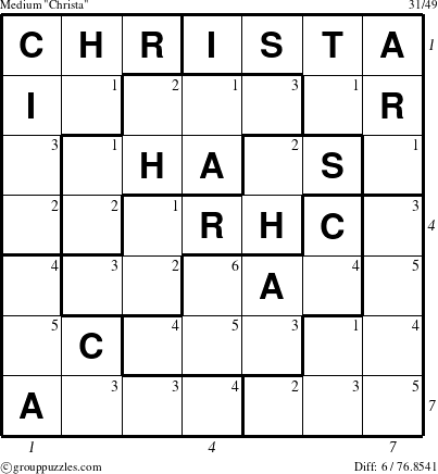 The grouppuzzles.com Medium Christa puzzle for  with all 6 steps marked