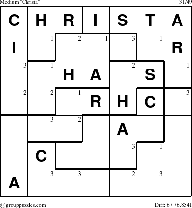 The grouppuzzles.com Medium Christa puzzle for  with the first 3 steps marked