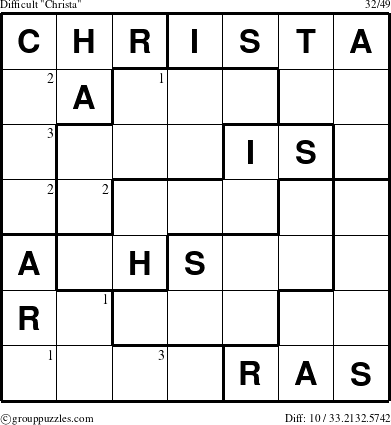 The grouppuzzles.com Difficult Christa puzzle for  with the first 3 steps marked