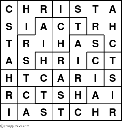 The grouppuzzles.com Answer grid for the Christa puzzle for 
