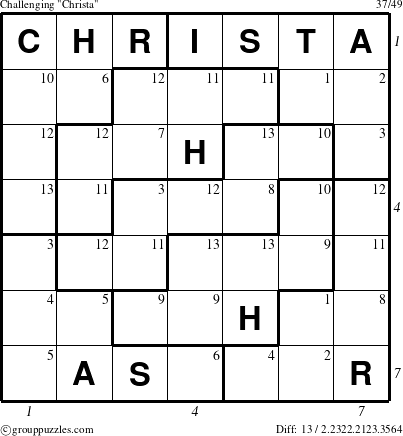 The grouppuzzles.com Challenging Christa puzzle for  with all 13 steps marked