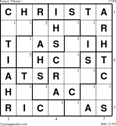 The grouppuzzles.com Easiest Christa puzzle for  with all 2 steps marked