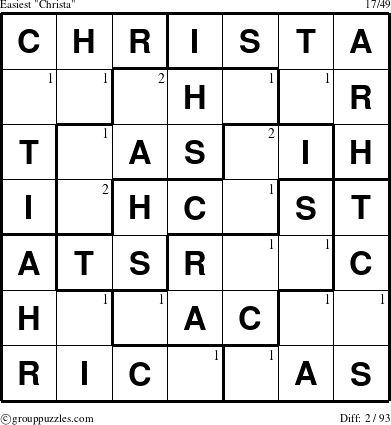 The grouppuzzles.com Easiest Christa puzzle for  with the first 2 steps marked