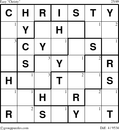 The grouppuzzles.com Easy Christy puzzle for  with the first 3 steps marked