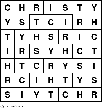 The grouppuzzles.com Answer grid for the Christy puzzle for 