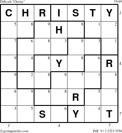 The grouppuzzles.com Difficult Christy puzzle for  with all 9 steps marked