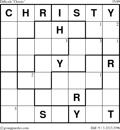 The grouppuzzles.com Difficult Christy puzzle for  with the first 3 steps marked