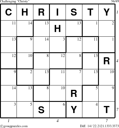 The grouppuzzles.com Challenging Christy puzzle for  with all 14 steps marked