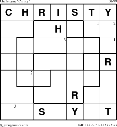 The grouppuzzles.com Challenging Christy puzzle for  with the first 3 steps marked