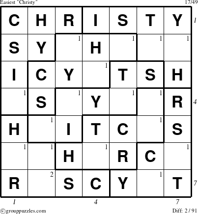 The grouppuzzles.com Easiest Christy puzzle for  with all 2 steps marked