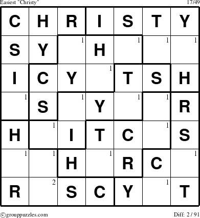 The grouppuzzles.com Easiest Christy puzzle for  with the first 2 steps marked