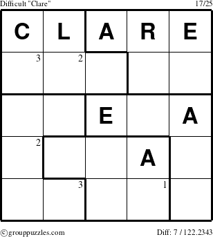The grouppuzzles.com Difficult Clare puzzle for  with the first 3 steps marked