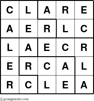 The grouppuzzles.com Answer grid for the Clare puzzle for 