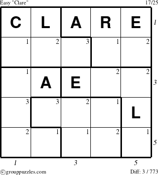The grouppuzzles.com Easy Clare puzzle for  with all 3 steps marked