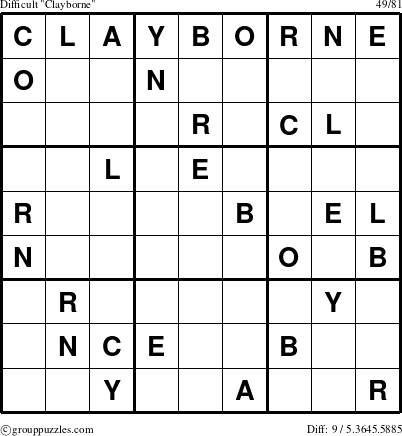 The grouppuzzles.com Difficult Clayborne puzzle for 