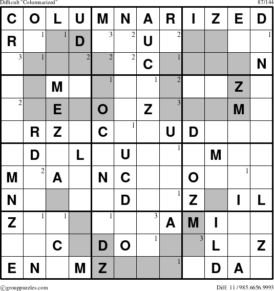 The grouppuzzles.com Difficult Columnarized puzzle for  with the first 3 steps marked