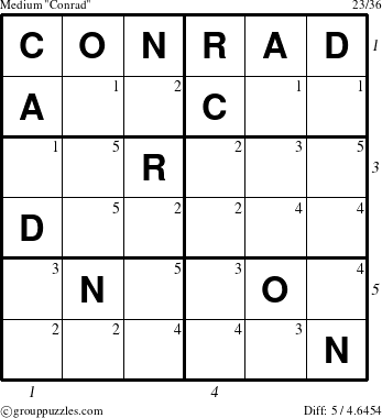 The grouppuzzles.com Medium Conrad puzzle for  with all 5 steps marked