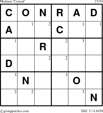 The grouppuzzles.com Medium Conrad puzzle for  with the first 3 steps marked
