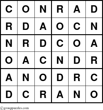 The grouppuzzles.com Answer grid for the Conrad puzzle for 