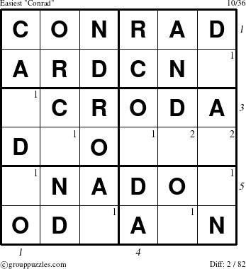 The grouppuzzles.com Easiest Conrad puzzle for  with all 2 steps marked