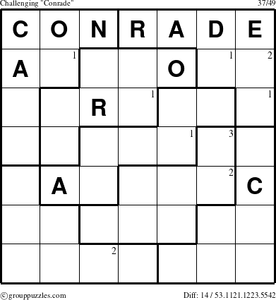 The grouppuzzles.com Challenging Conrade puzzle for  with the first 3 steps marked