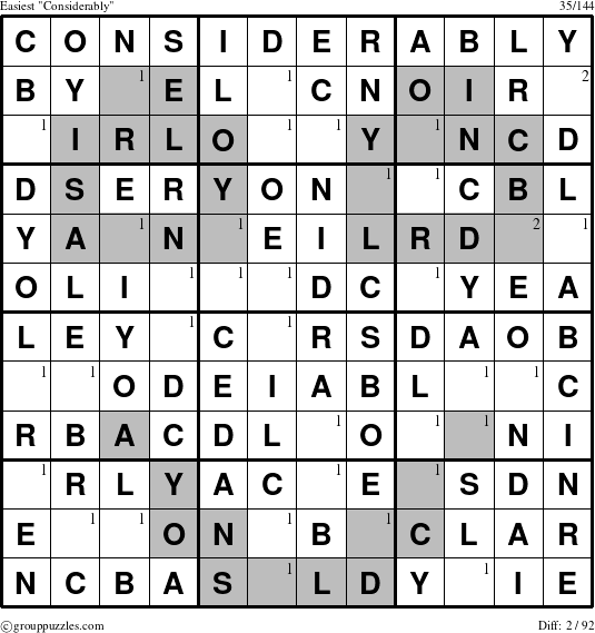 The grouppuzzles.com Easiest Considerably puzzle for  with the first 2 steps marked