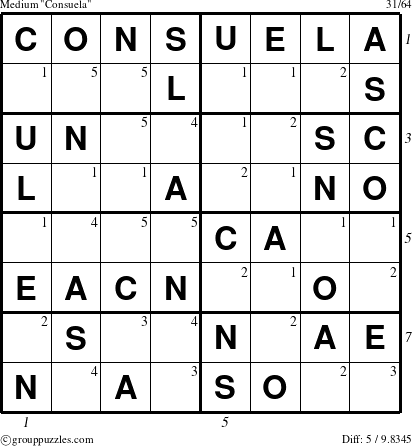The grouppuzzles.com Medium Consuela puzzle for  with all 5 steps marked