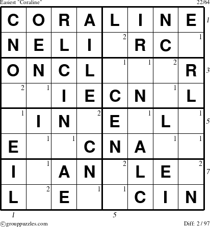The grouppuzzles.com Easiest Coraline puzzle for  with all 2 steps marked
