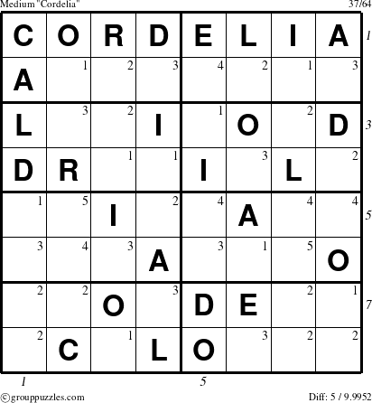 The grouppuzzles.com Medium Cordelia puzzle for  with all 5 steps marked