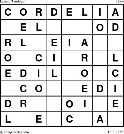 The grouppuzzles.com Easiest Cordelia puzzle for 