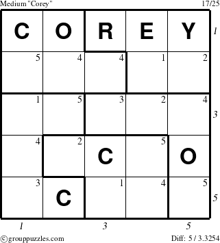 The grouppuzzles.com Medium Corey puzzle for  with all 5 steps marked