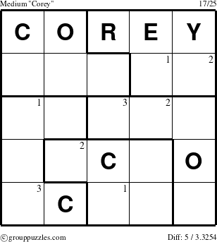The grouppuzzles.com Medium Corey puzzle for  with the first 3 steps marked