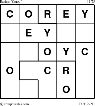 The grouppuzzles.com Easiest Corey puzzle for 