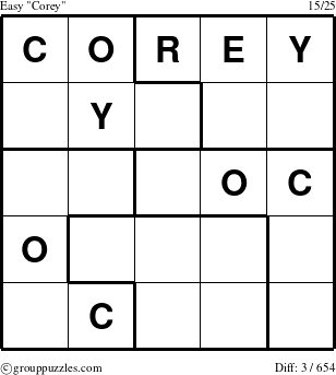 The grouppuzzles.com Easy Corey puzzle for 