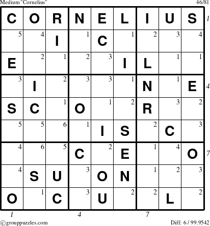 The grouppuzzles.com Medium Cornelius puzzle for  with all 6 steps marked